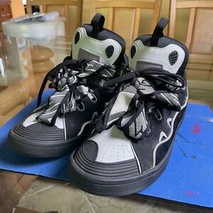 Lanvin Curb High-Top Sneakers Reflective Skate Shoes Black White Size 43‎